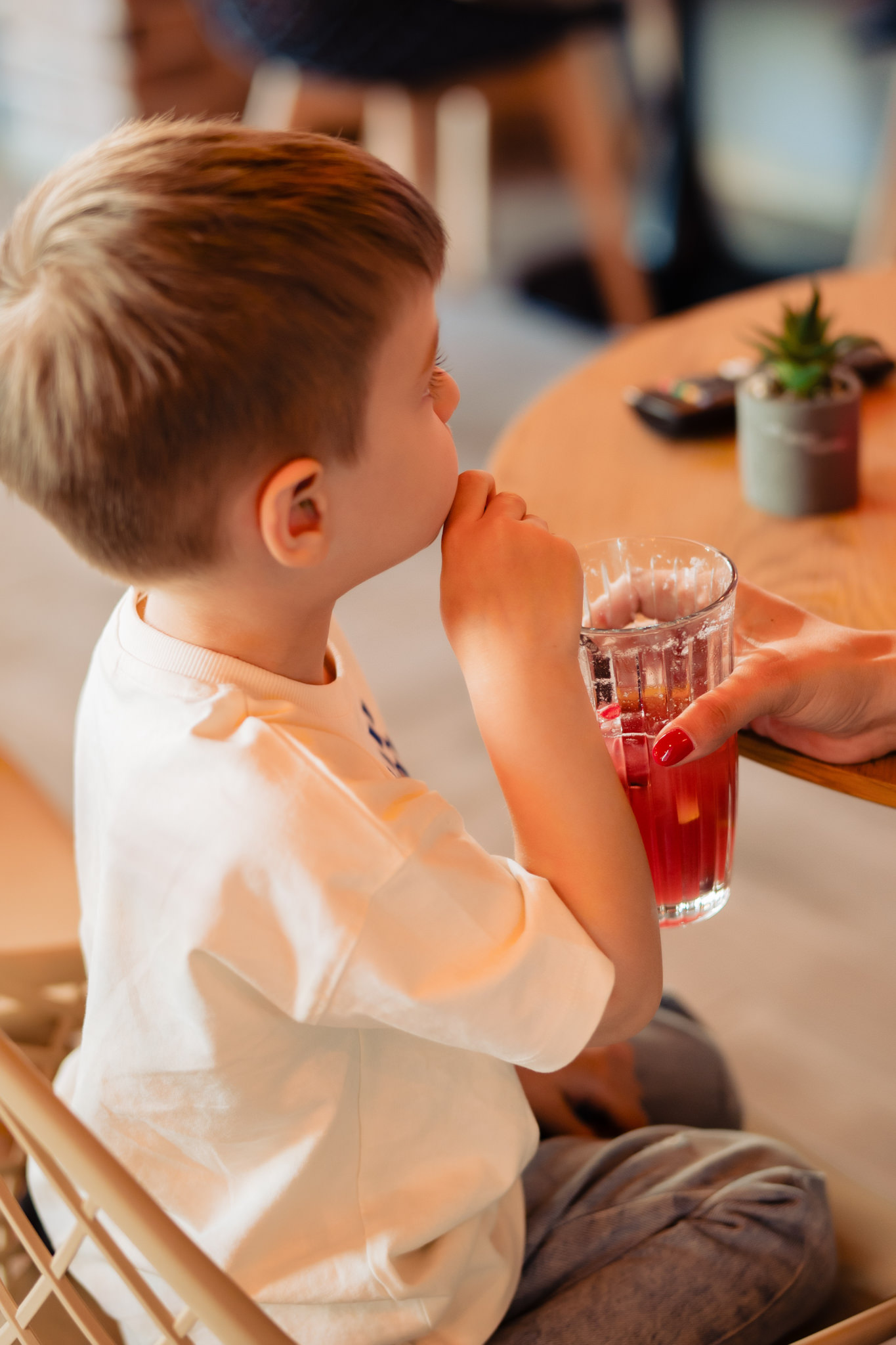 Family table, full cups.